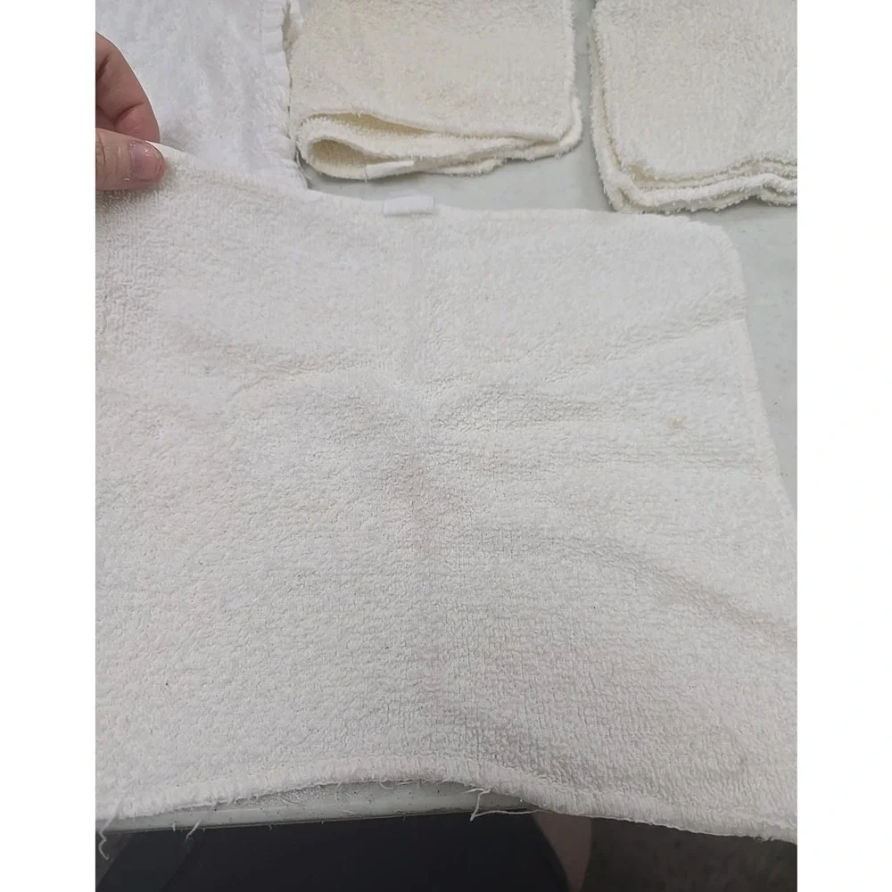 Lot of 7 Vintage White Cotton Absorbent Soft Thin Face Hand‎ Towel Washcloth